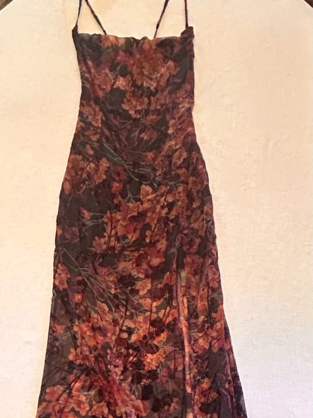 Full length dress, size 6, velvet burnout in deep floral tones #y2k #whimsygoth